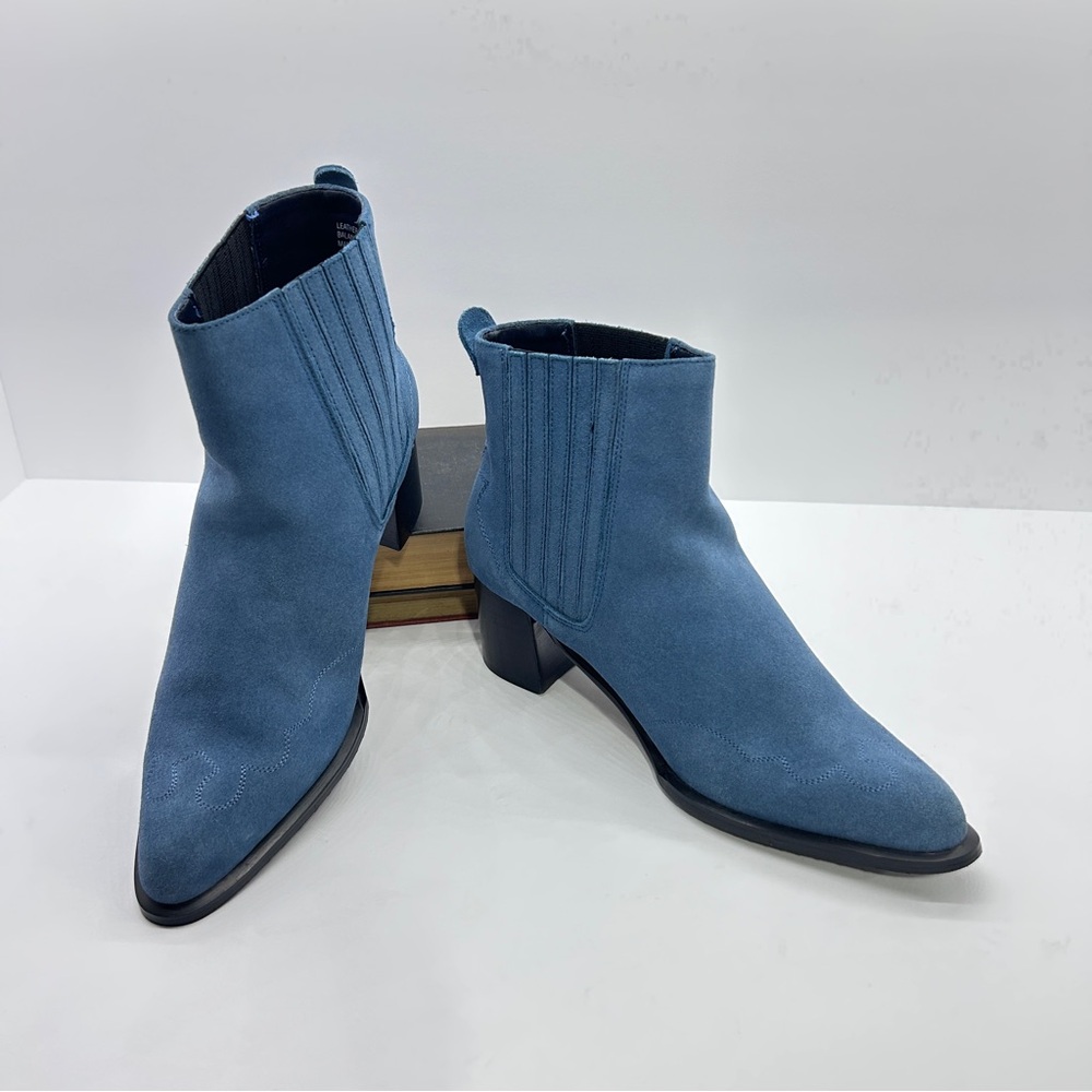 Vintage Jack Sprat Blue Suede Western Ankle Bootie Block Heel Size 9